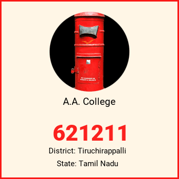 A.A. College pin code, district Tiruchirappalli in Tamil Nadu