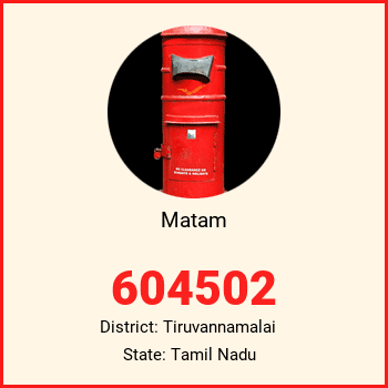 Matam pin code, district Tiruvannamalai in Tamil Nadu
