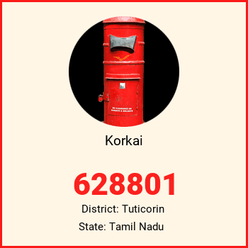 Korkai pin code, district Tuticorin in Tamil Nadu