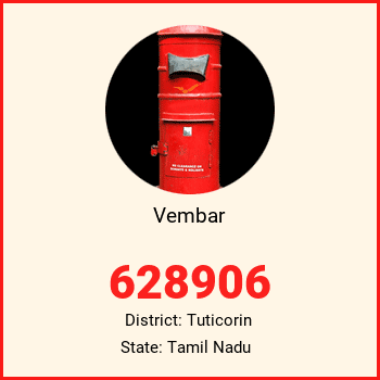 Vembar pin code, district Tuticorin in Tamil Nadu