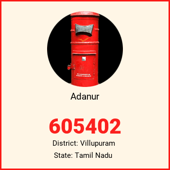Adanur pin code, district Villupuram in Tamil Nadu