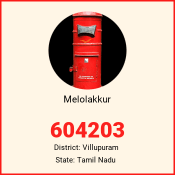 Melolakkur pin code, district Villupuram in Tamil Nadu