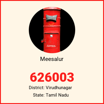 Meesalur pin code, district Virudhunagar in Tamil Nadu