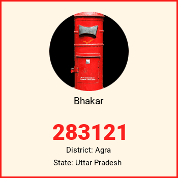 Bhakar pin code, district Agra in Uttar Pradesh