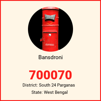 Bansdroni pin code, district South 24 Parganas in West Bengal